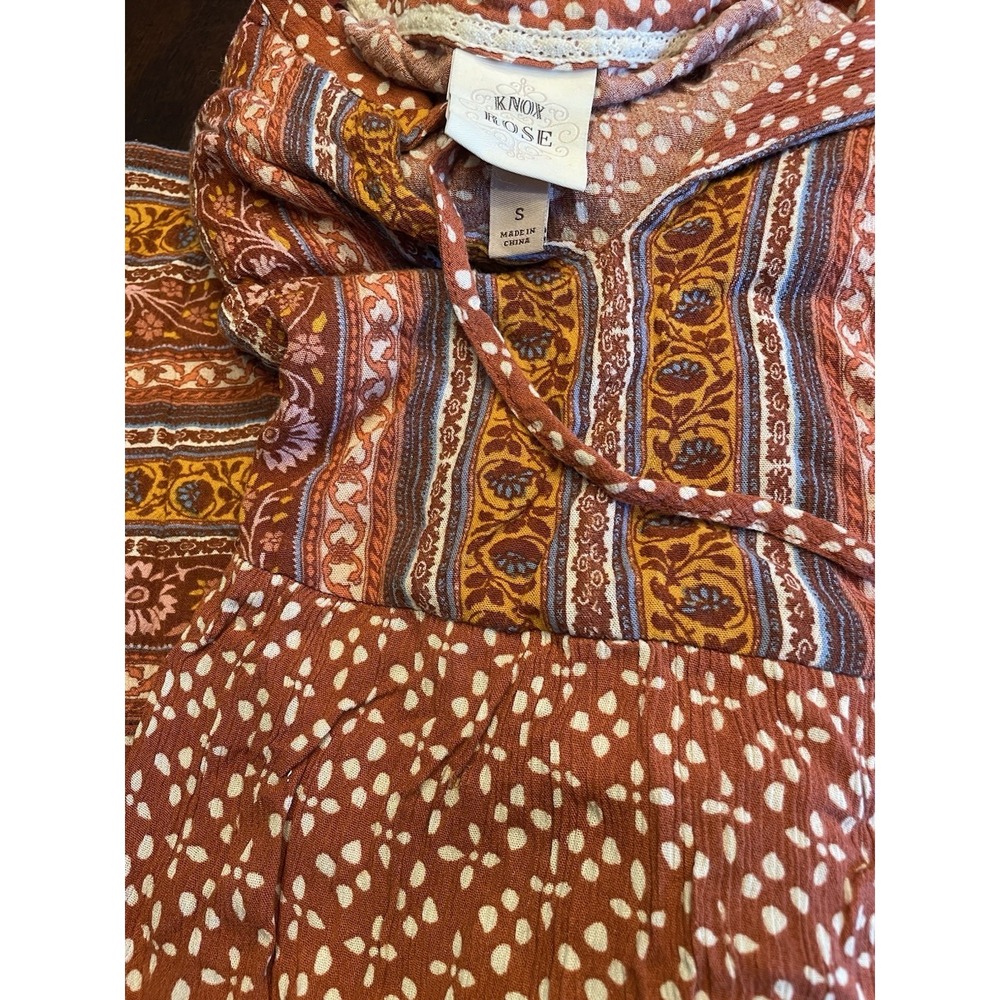 Knox Rose Dress Womens Small Rust Orange Brown Floral Tiered Jersey Knit Boho - Picture 5 of 5